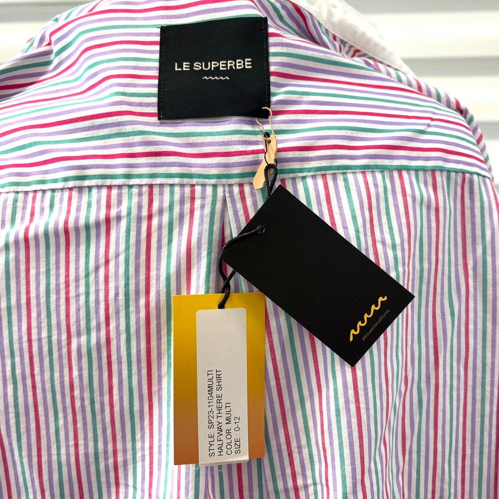 Le Superbe Shirt Halfway There Crop Top, Striped Button Up, Women’s Size S - Picture 5 of 5